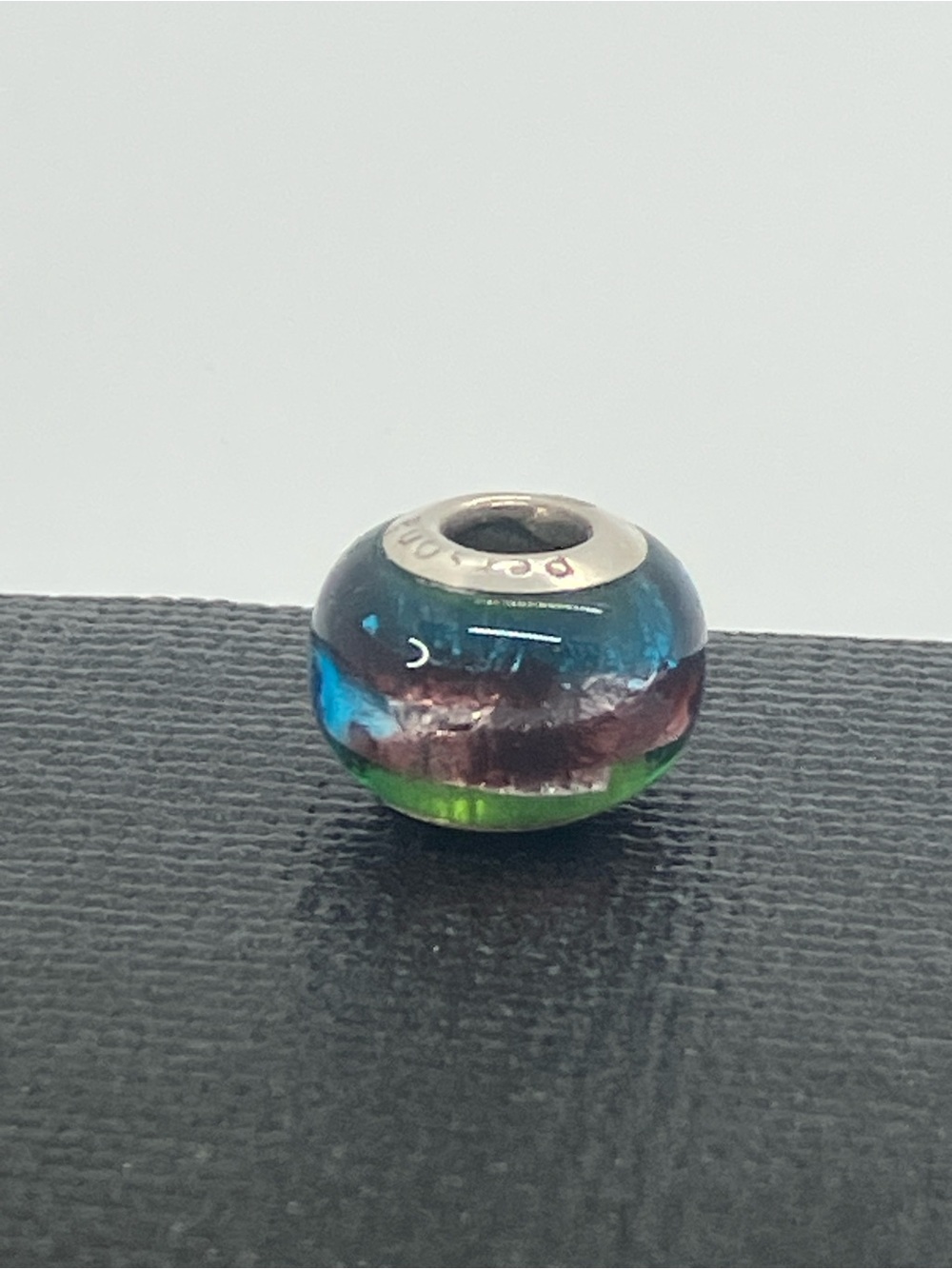 Persona 925 Purple Green Blue Glass Silver Leaf Sterling Charm Bead